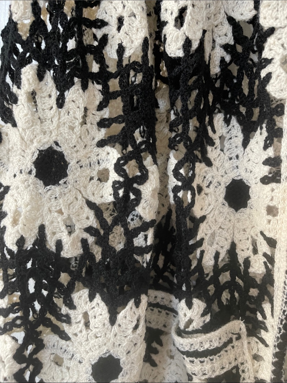 Cream & Black Floral Crochet Cardigan Sweater - Picture 3 of 4